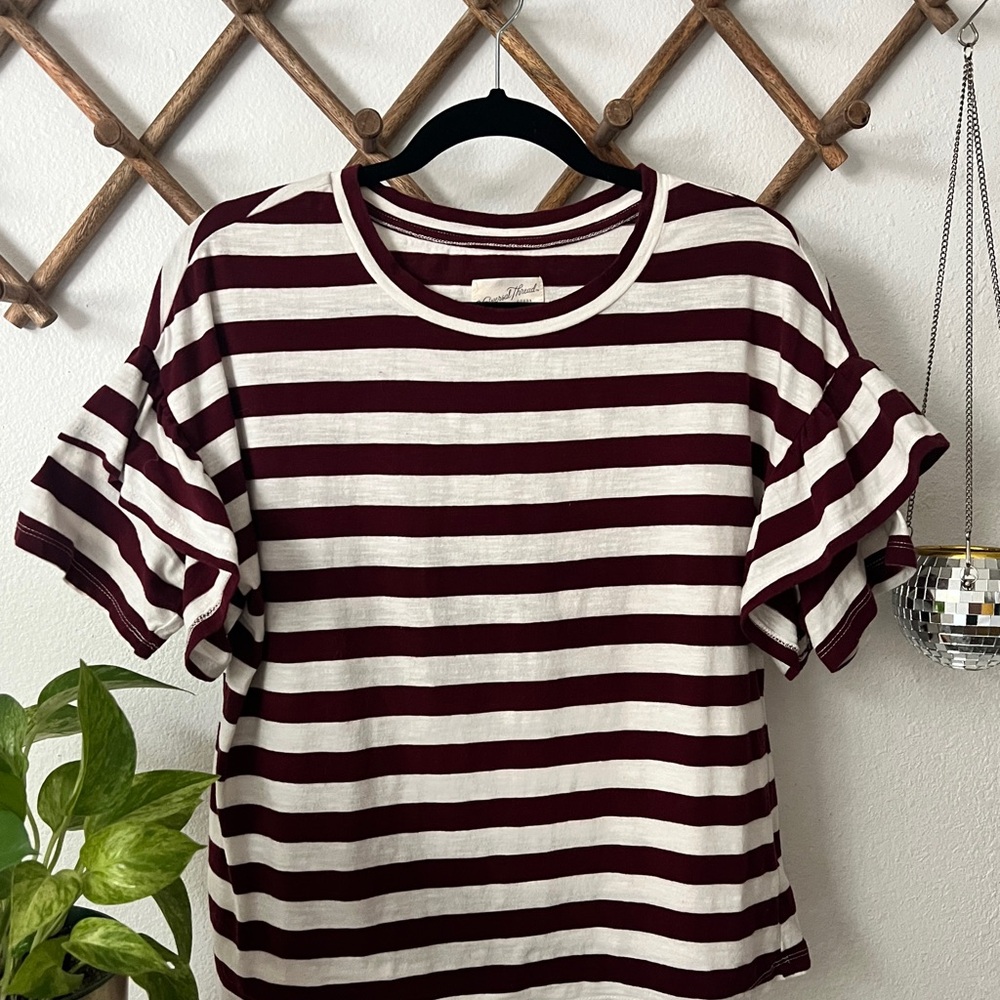 Striped Ruffle Sleeve Top